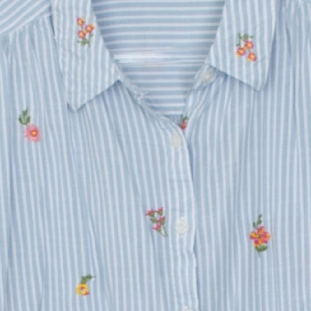 Jane +‎ Delancey Womens Striped Floral Embroidered Shirt Size 1X Blue Roll Tab - Picture 4 of 8